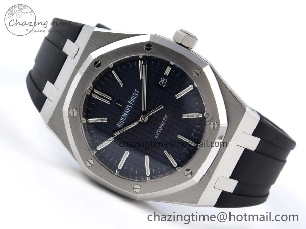 GoAnywhere ROYAL OAK 41MM 15400 SS APSF 1:1 BEST EDITION BLUE TEXTURED DIAL ON BLACK RUBBER STRAP SA3120 SUPER CLONE V 4493