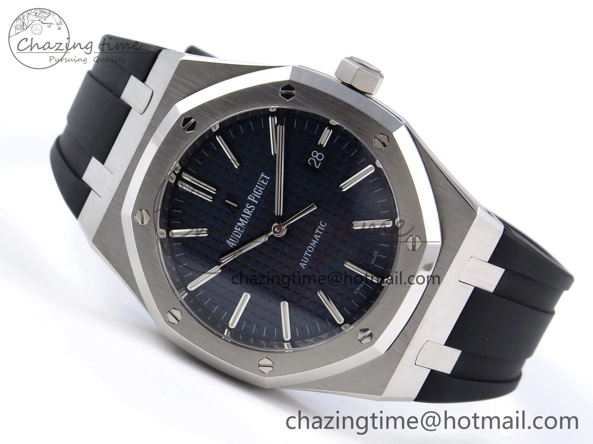 GoAnywhere ROYAL OAK 41MM 15400 SS APSF 1:1 BEST EDITION BLUE TEXTURED DIAL ON BLACK RUBBER STRAP SA3120 SUPER CLONE V 4493