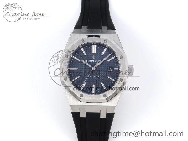 GoAnywhere ROYAL OAK 41MM 15400 SS APSF 1:1 BEST EDITION BLUE TEXTURED DIAL ON BLACK RUBBER STRAP SA3120 SUPER CLONE V 4493
