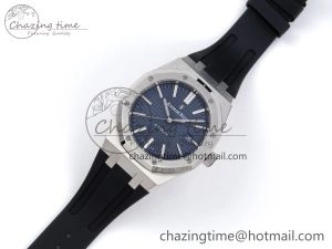GoAnywhere ROYAL OAK 41MM 15400 SS APSF 1:1 BEST EDITION BLUE TEXTURED DIAL ON BLACK RUBBER STRAP SA3120 SUPER CLONE V 4493