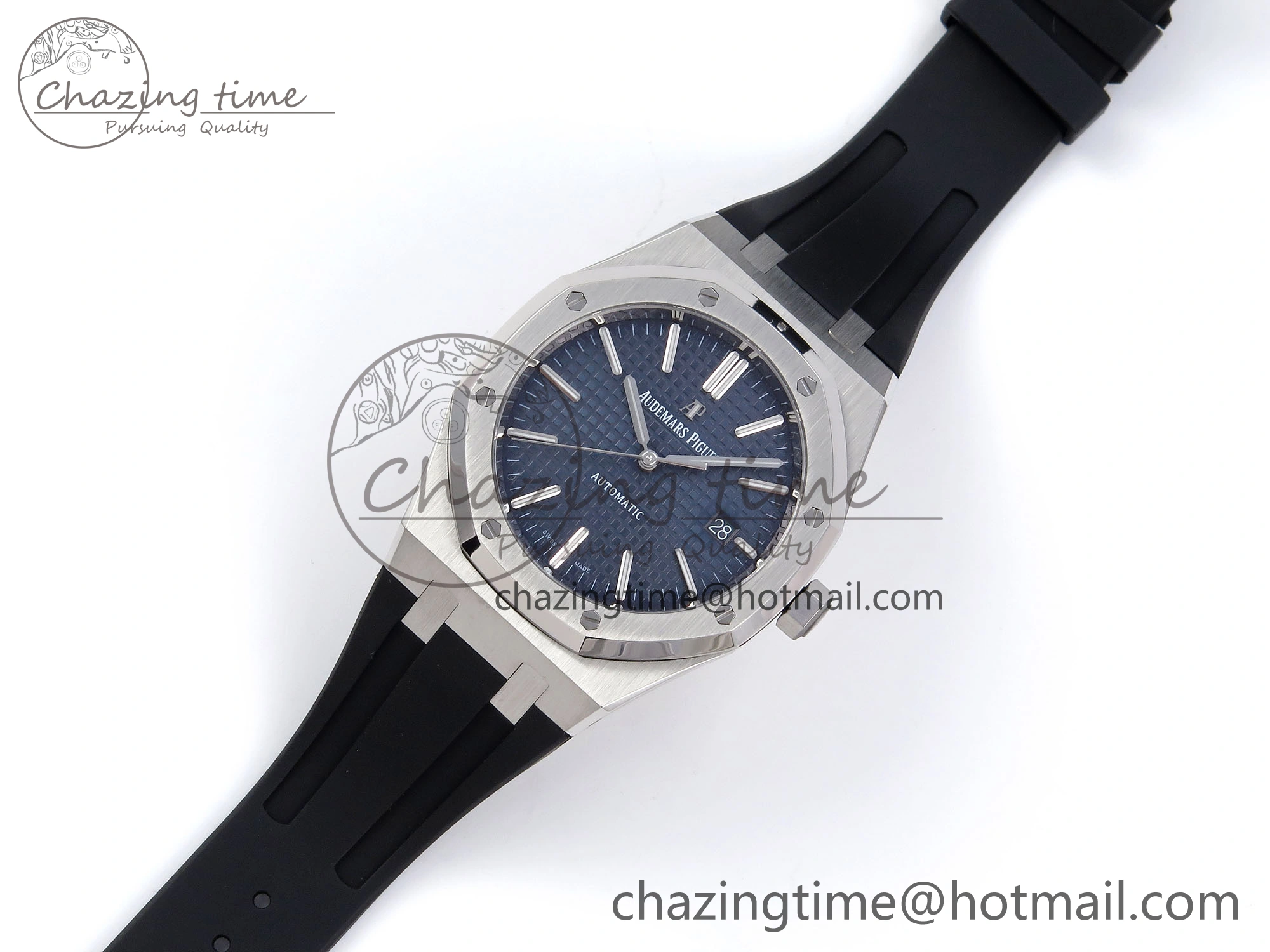 GoAnywhere ROYAL OAK 41MM 15400 SS APSF 1:1 BEST EDITION BLUE TEXTURED DIAL ON BLACK RUBBER STRAP SA3120 SUPER CLONE V 4493