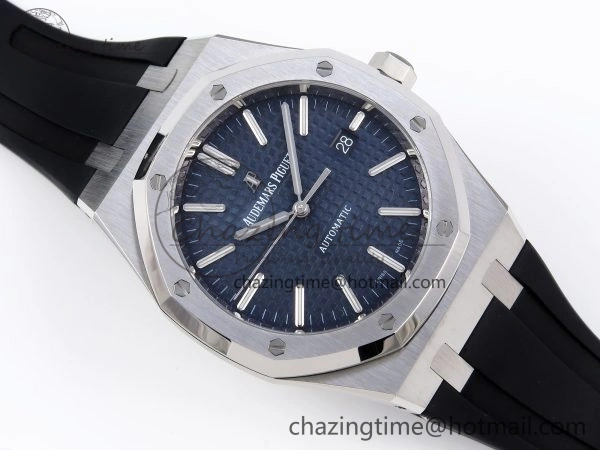 GoAnywhere ROYAL OAK 41MM 15400 SS APSF 1:1 BEST EDITION BLUE TEXTURED DIAL ON BLACK RUBBER STRAP SA3120 SUPER CLONE V 4493