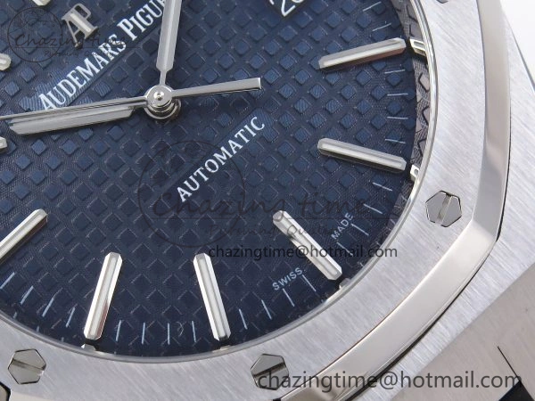GoAnywhere ROYAL OAK 41MM 15400 SS APSF 1:1 BEST EDITION BLUE TEXTURED DIAL ON BLACK RUBBER STRAP SA3120 SUPER CLONE V 4493