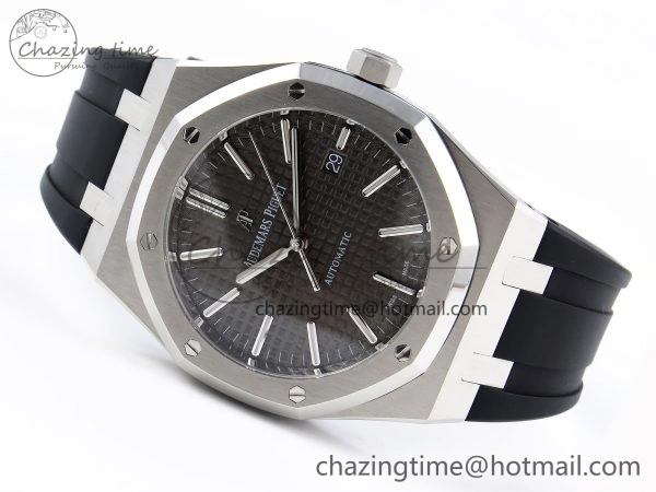 TopPick ROYAL OAK 41MM 15400 SS APSF 1:1 BEST EDITION GRAY TEXTURED DIAL ON BLACK RUBBER STRAP SA3120 SUPER CLONE V 4491