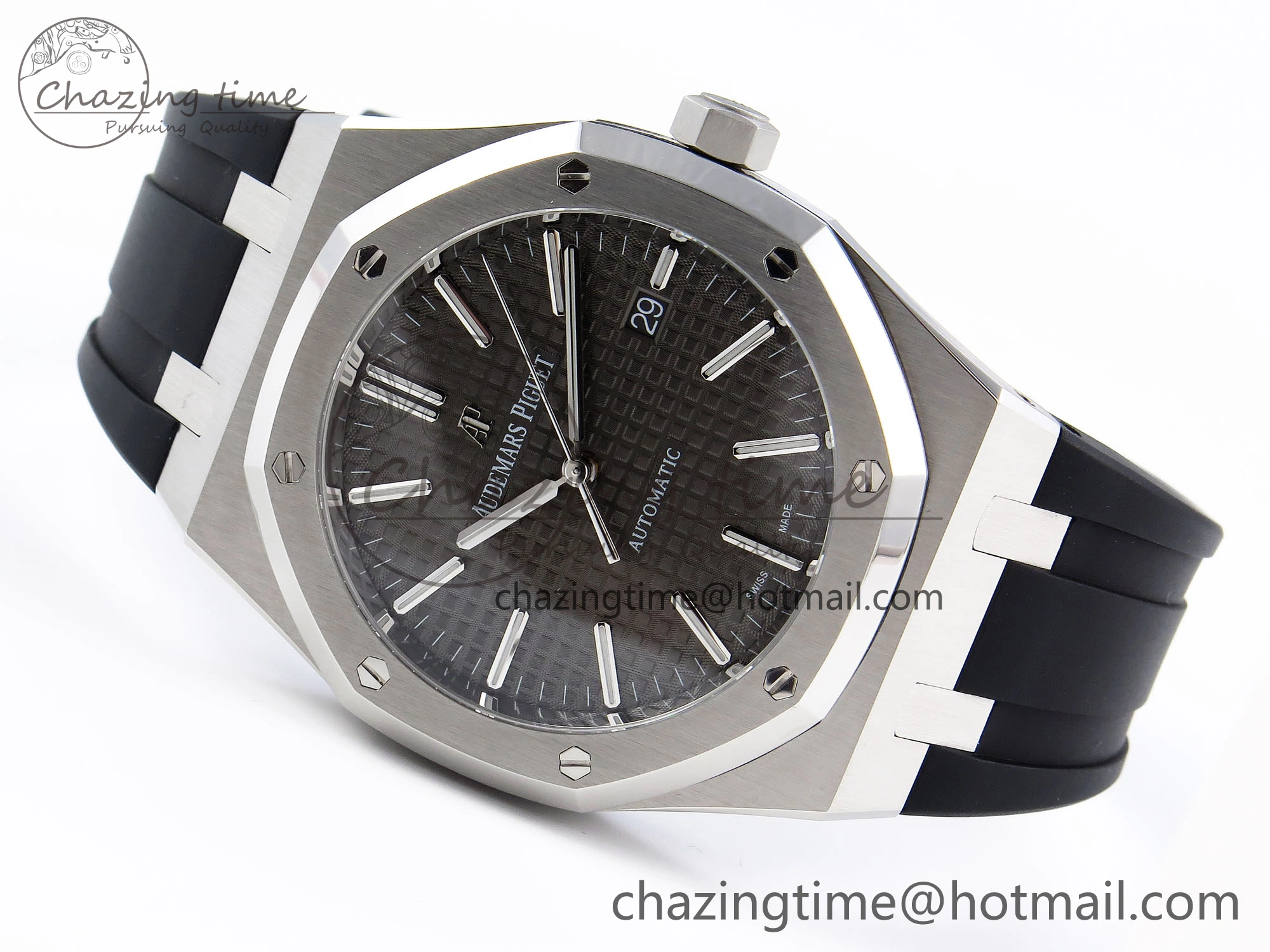 TopPick ROYAL OAK 41MM 15400 SS APSF 1:1 BEST EDITION GRAY TEXTURED DIAL ON BLACK RUBBER STRAP SA3120 SUPER CLONE V 4491