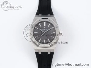 TopPick ROYAL OAK 41MM 15400 SS APSF 1:1 BEST EDITION GRAY TEXTURED DIAL ON BLACK RUBBER STRAP SA3120 SUPER CLONE V 4491