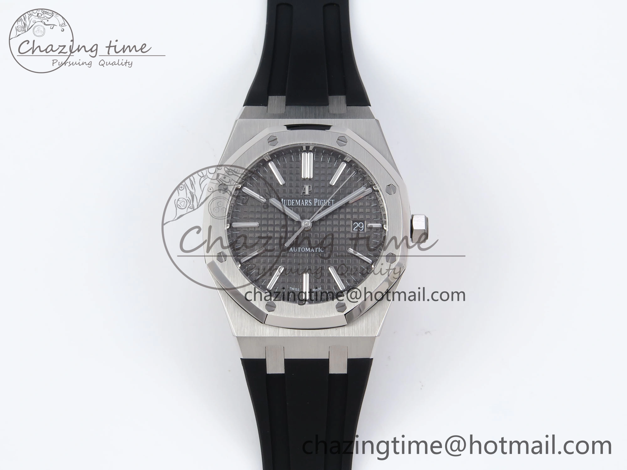 TopPick ROYAL OAK 41MM 15400 SS APSF 1:1 BEST EDITION GRAY TEXTURED DIAL ON BLACK RUBBER STRAP SA3120 SUPER CLONE V 4491