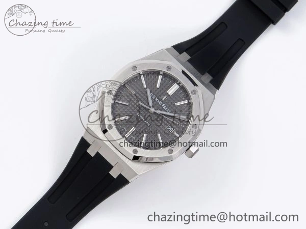 TopPick ROYAL OAK 41MM 15400 SS APSF 1:1 BEST EDITION GRAY TEXTURED DIAL ON BLACK RUBBER STRAP SA3120 SUPER CLONE V 4491