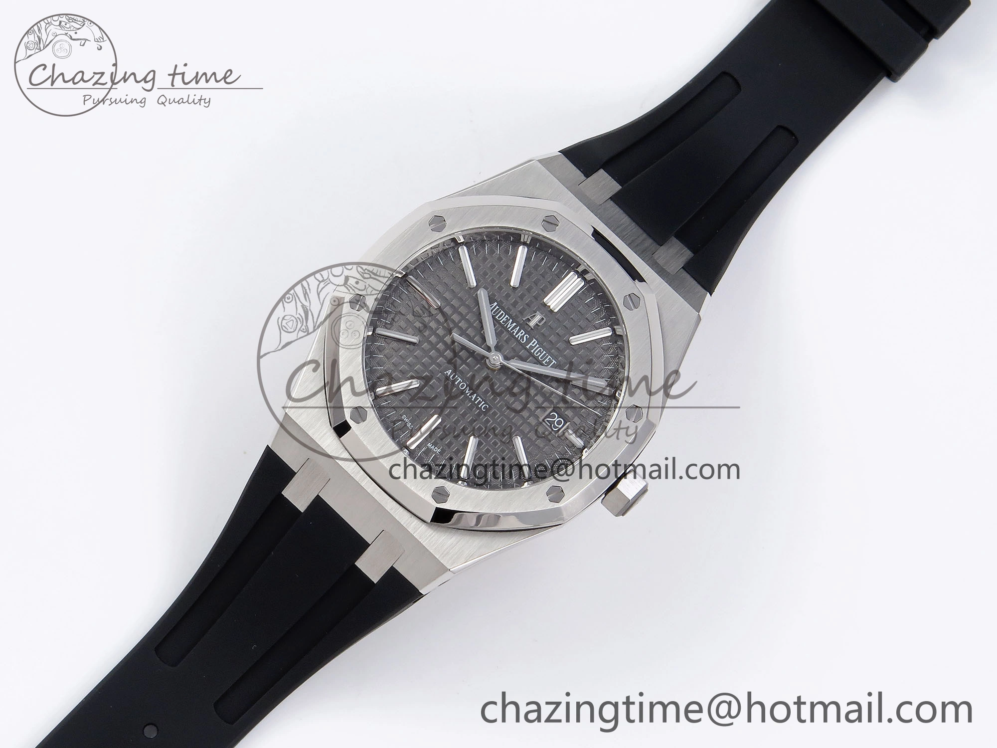 TopPick ROYAL OAK 41MM 15400 SS APSF 1:1 BEST EDITION GRAY TEXTURED DIAL ON BLACK RUBBER STRAP SA3120 SUPER CLONE V 4491