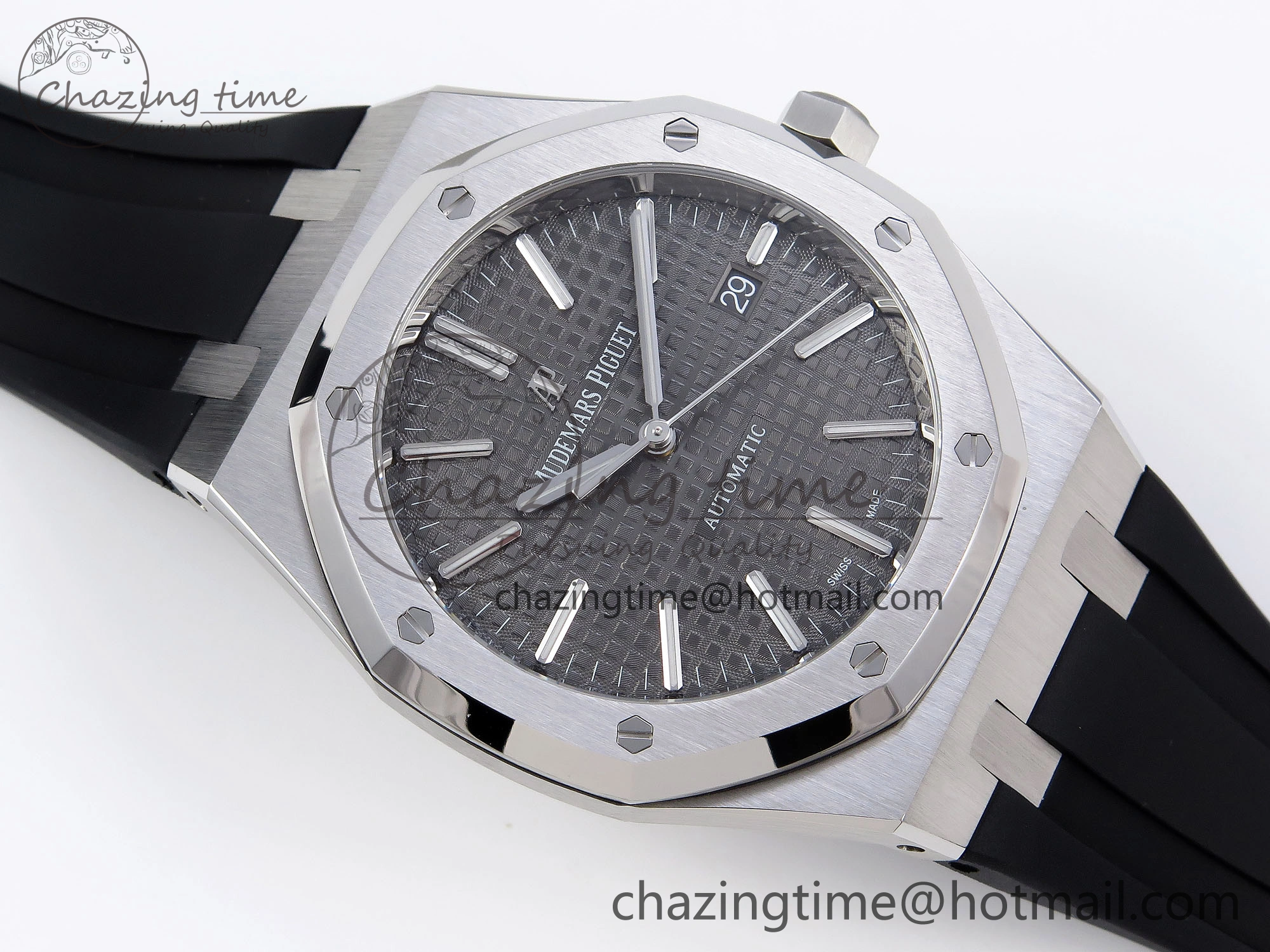 TopPick ROYAL OAK 41MM 15400 SS APSF 1:1 BEST EDITION GRAY TEXTURED DIAL ON BLACK RUBBER STRAP SA3120 SUPER CLONE V 4491