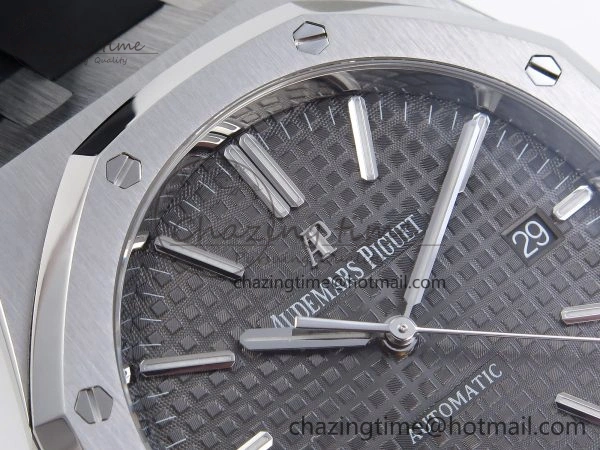 TopPick ROYAL OAK 41MM 15400 SS APSF 1:1 BEST EDITION GRAY TEXTURED DIAL ON BLACK RUBBER STRAP SA3120 SUPER CLONE V 4491