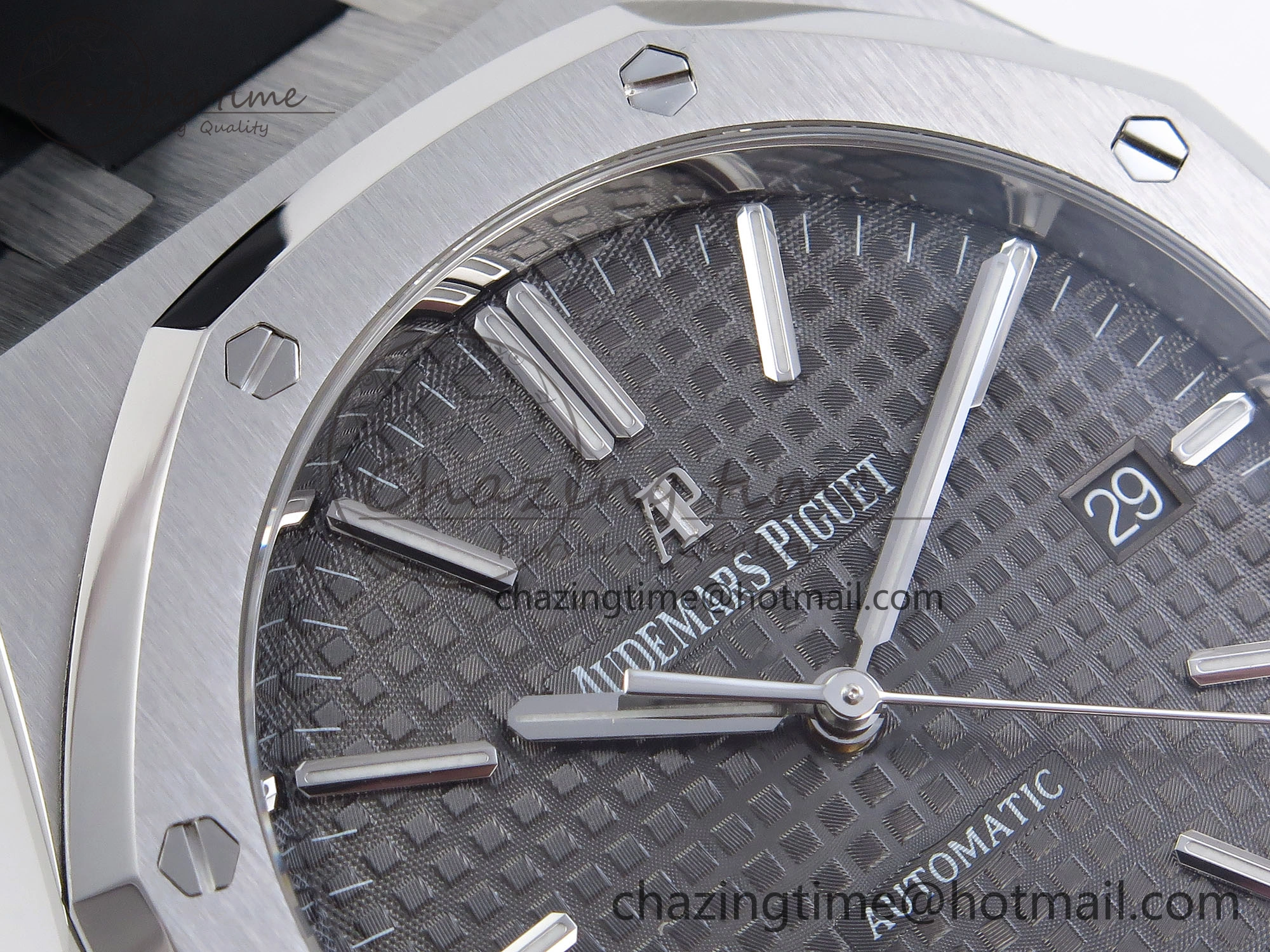 TopPick ROYAL OAK 41MM 15400 SS APSF 1:1 BEST EDITION GRAY TEXTURED DIAL ON BLACK RUBBER STRAP SA3120 SUPER CLONE V 4491