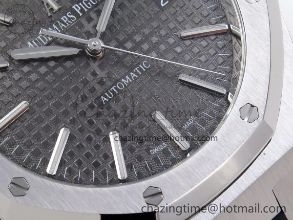 TopPick ROYAL OAK 41MM 15400 SS APSF 1:1 BEST EDITION GRAY TEXTURED DIAL ON BLACK RUBBER STRAP SA3120 SUPER CLONE V 4491