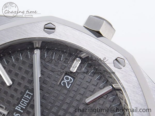 TopPick ROYAL OAK 41MM 15400 SS APSF 1:1 BEST EDITION GRAY TEXTURED DIAL ON BLACK RUBBER STRAP SA3120 SUPER CLONE V 4491
