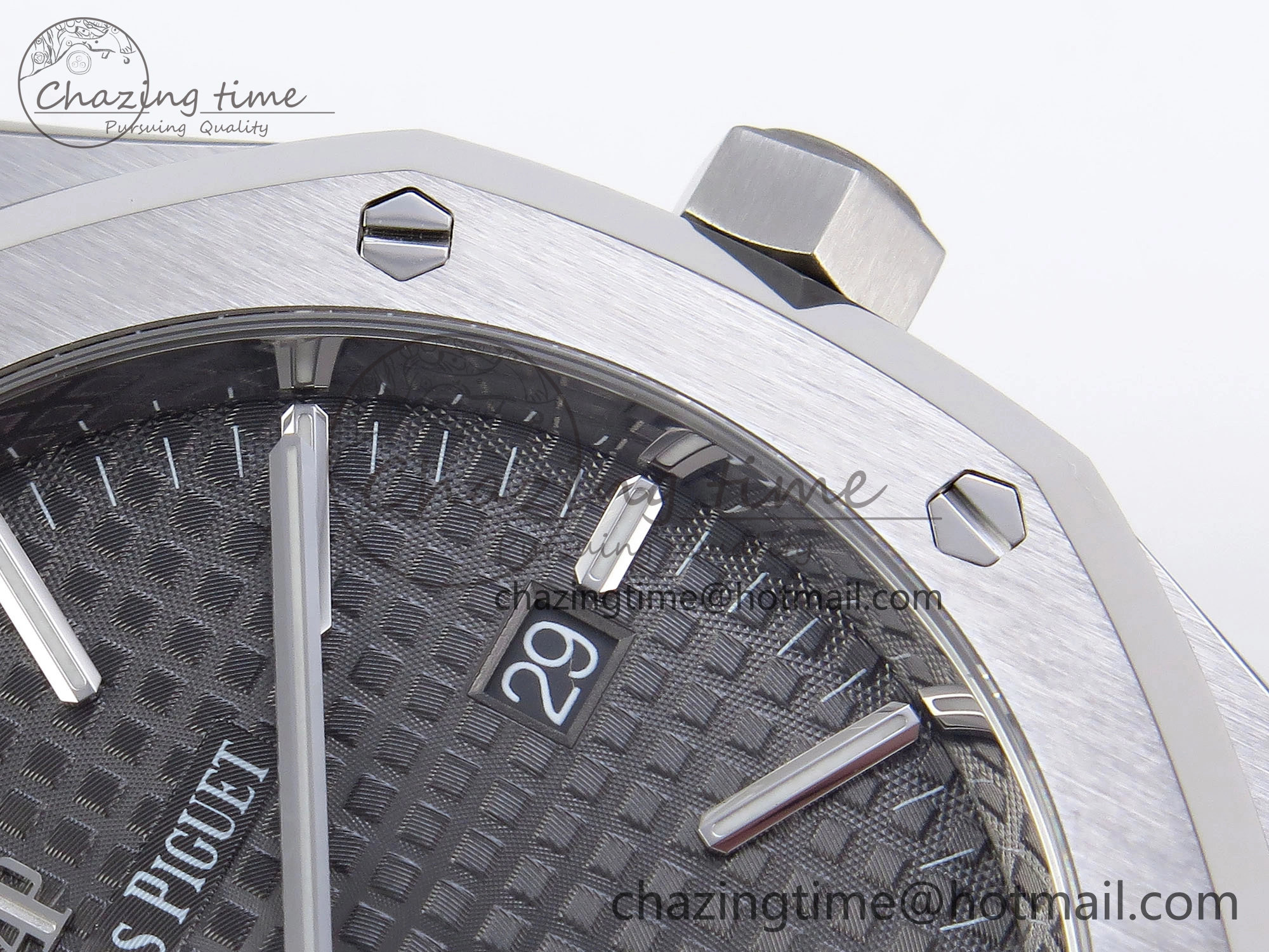 TopPick ROYAL OAK 41MM 15400 SS APSF 1:1 BEST EDITION GRAY TEXTURED DIAL ON BLACK RUBBER STRAP SA3120 SUPER CLONE V 4491