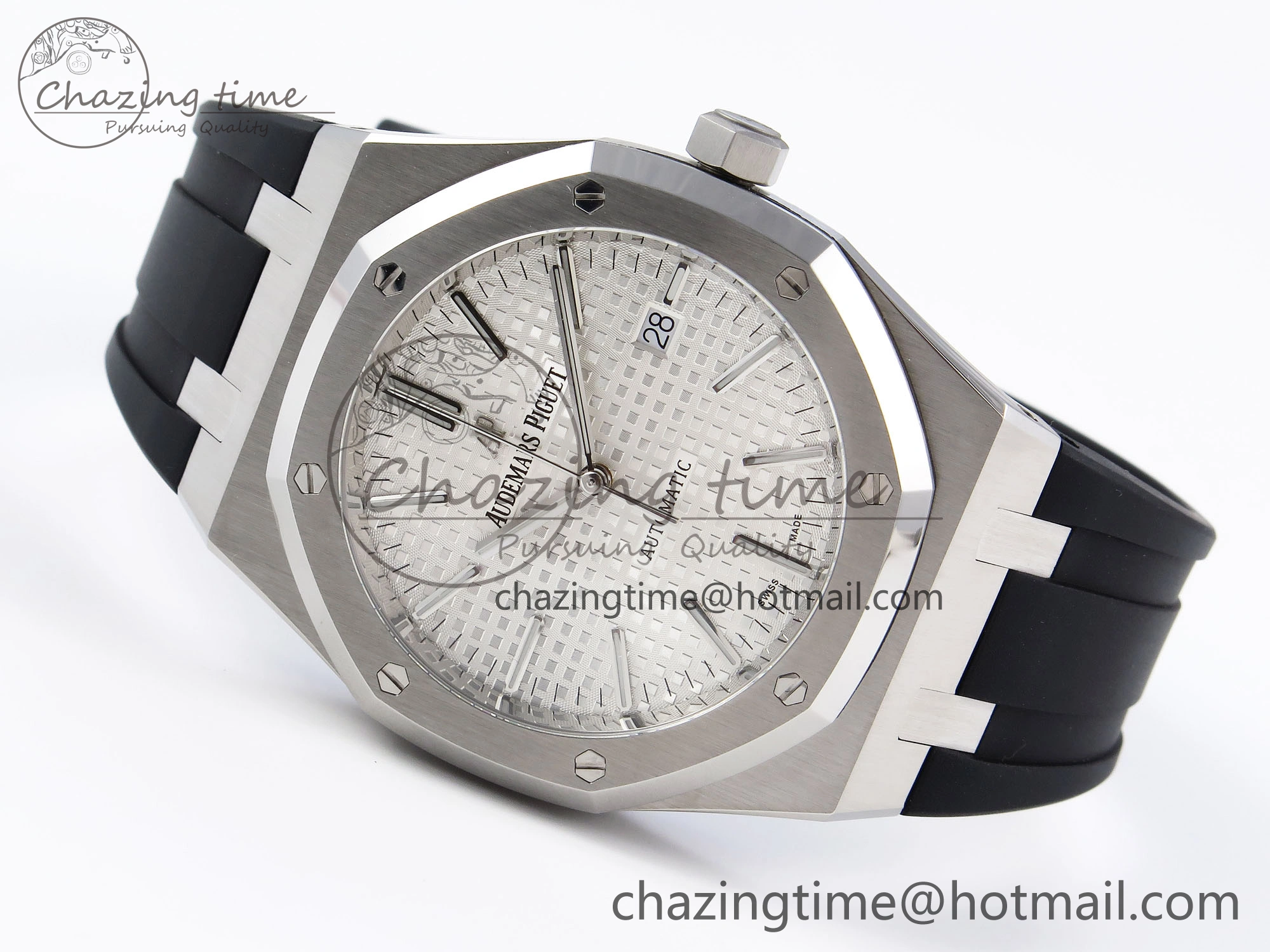 ROYAL OAK 41MM 15400 SS APSF 1:1 BEST EDITION WHITE TEXTURED DIAL ON BLACK RUBBER STRAP SA3120 SUPER CLONE V Breathable 4490