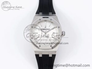 ROYAL OAK 41MM 15400 SS APSF 1:1 BEST EDITION WHITE TEXTURED DIAL ON BLACK RUBBER STRAP SA3120 SUPER CLONE V Breathable 4490