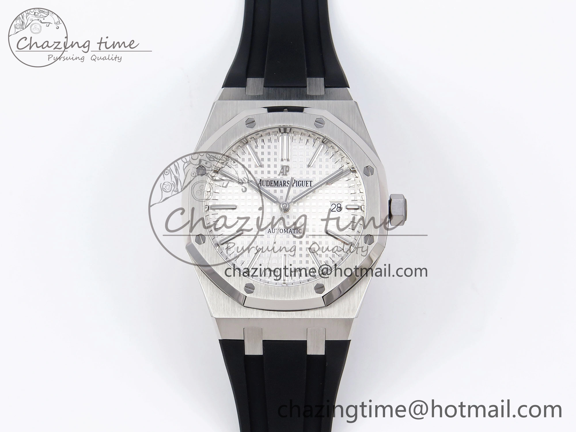 ROYAL OAK 41MM 15400 SS APSF 1:1 BEST EDITION WHITE TEXTURED DIAL ON BLACK RUBBER STRAP SA3120 SUPER CLONE V Breathable 4490
