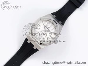 ROYAL OAK 41MM 15400 SS APSF 1:1 BEST EDITION WHITE TEXTURED DIAL ON BLACK RUBBER STRAP SA3120 SUPER CLONE V Breathable 4490