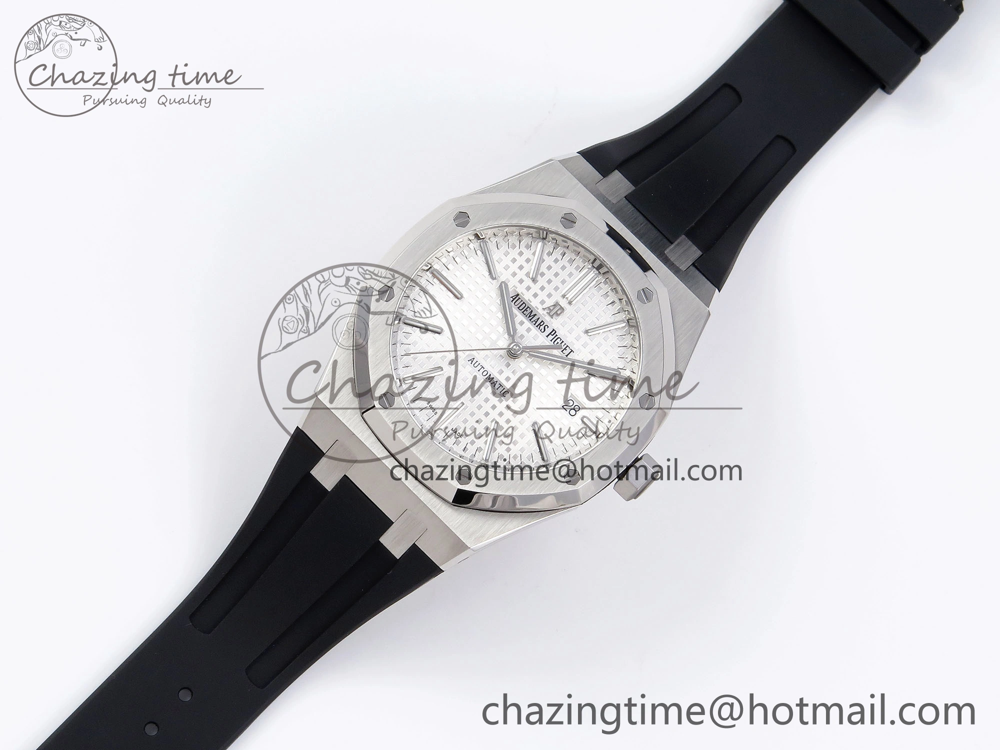 ROYAL OAK 41MM 15400 SS APSF 1:1 BEST EDITION WHITE TEXTURED DIAL ON BLACK RUBBER STRAP SA3120 SUPER CLONE V Breathable 4490