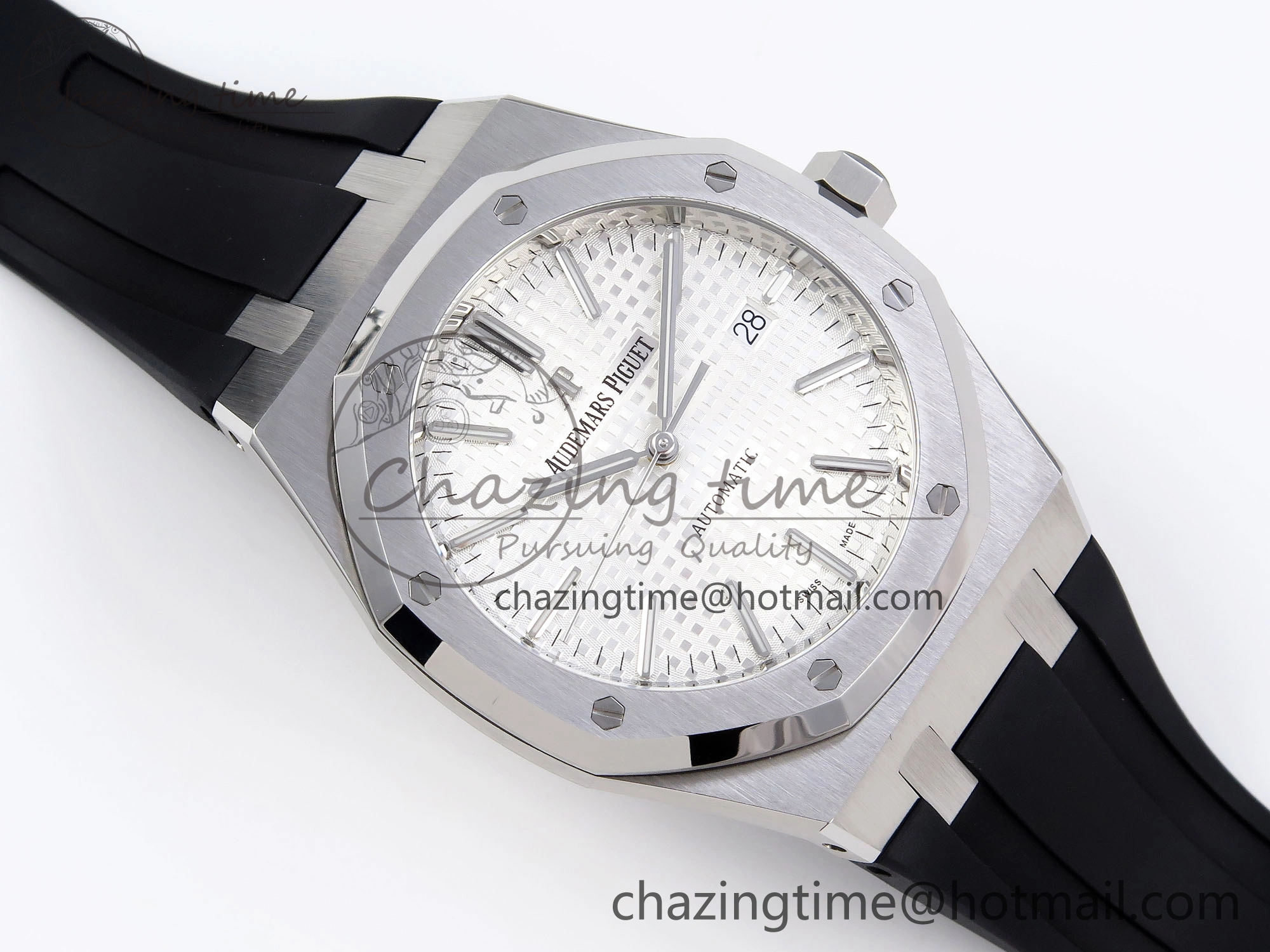 ROYAL OAK 41MM 15400 SS APSF 1:1 BEST EDITION WHITE TEXTURED DIAL ON BLACK RUBBER STRAP SA3120 SUPER CLONE V Breathable 4490