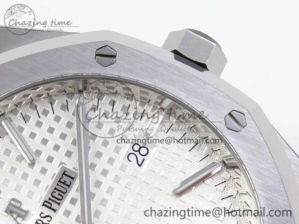 ROYAL OAK 41MM 15400 SS APSF 1:1 BEST EDITION WHITE TEXTURED DIAL ON BLACK RUBBER STRAP SA3120 SUPER CLONE V Breathable 4490