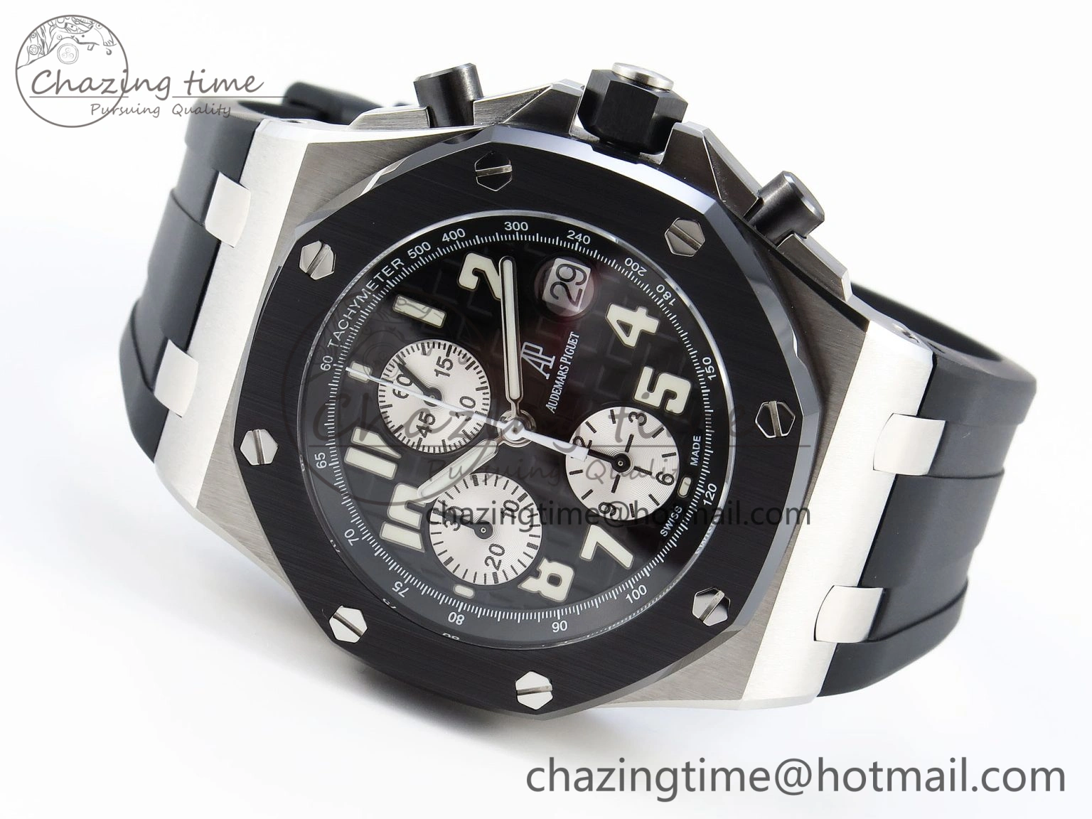 NewStyle ROYAL OAK OFFSHORE 42MM SS APF 1:1 BEST EDITION BLACK DIAL WHITE MARKERS CERAMIC BEZEL ON BLACK RUBBER STRAP A 4514