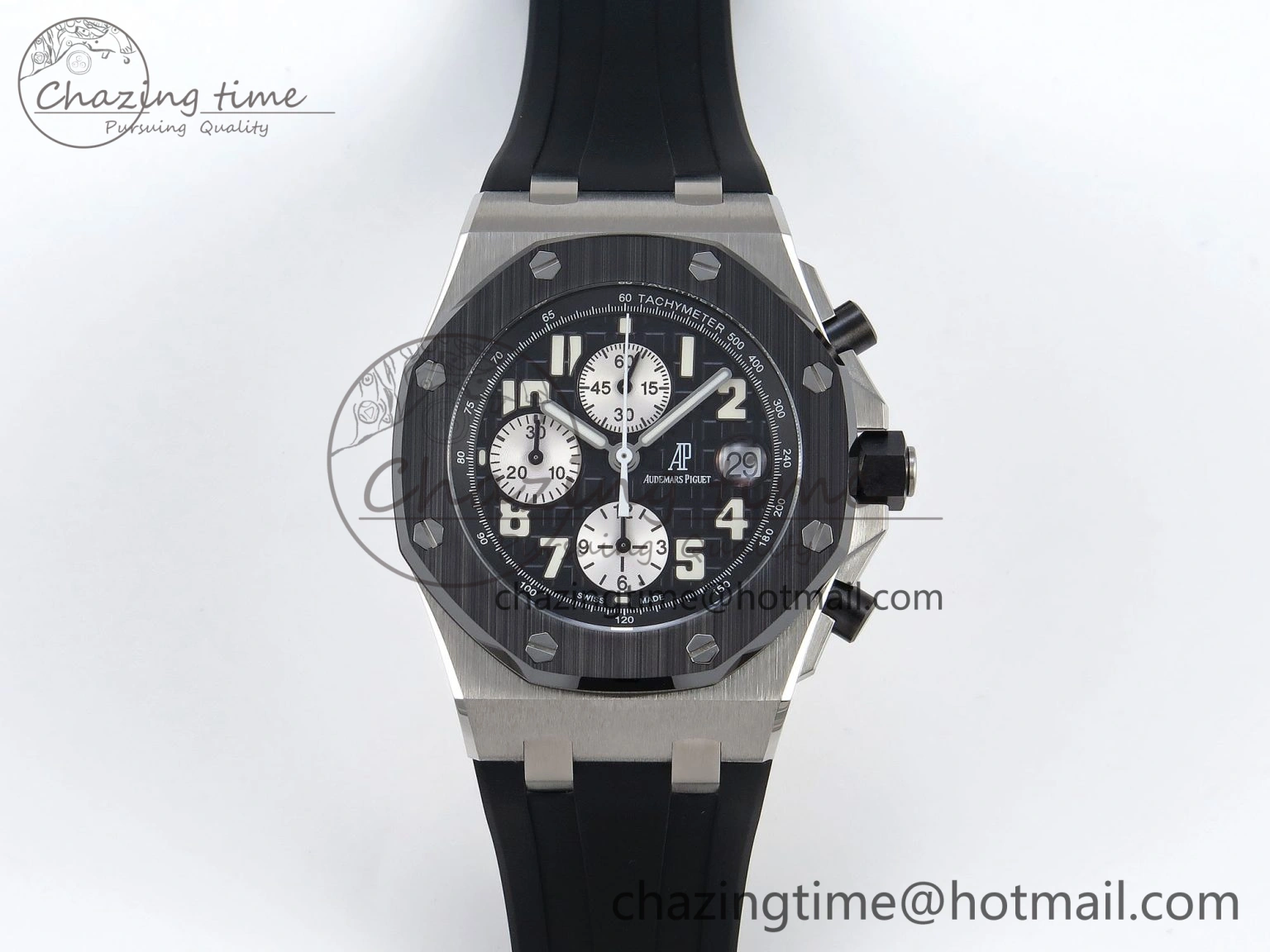 NewStyle ROYAL OAK OFFSHORE 42MM SS APF 1:1 BEST EDITION BLACK DIAL WHITE MARKERS CERAMIC BEZEL ON BLACK RUBBER STRAP A 4514
