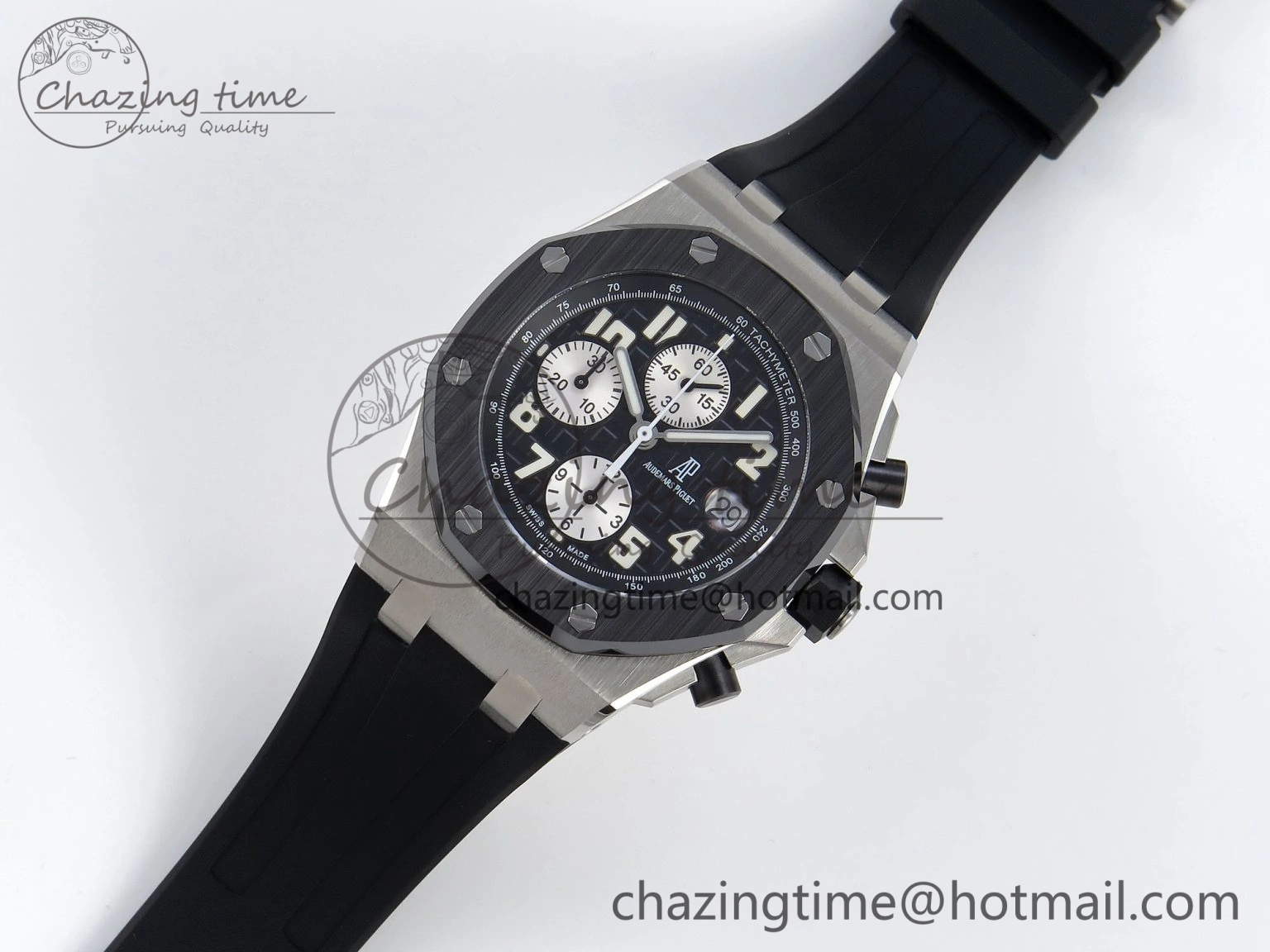 NewStyle ROYAL OAK OFFSHORE 42MM SS APF 1:1 BEST EDITION BLACK DIAL WHITE MARKERS CERAMIC BEZEL ON BLACK RUBBER STRAP A 4514
