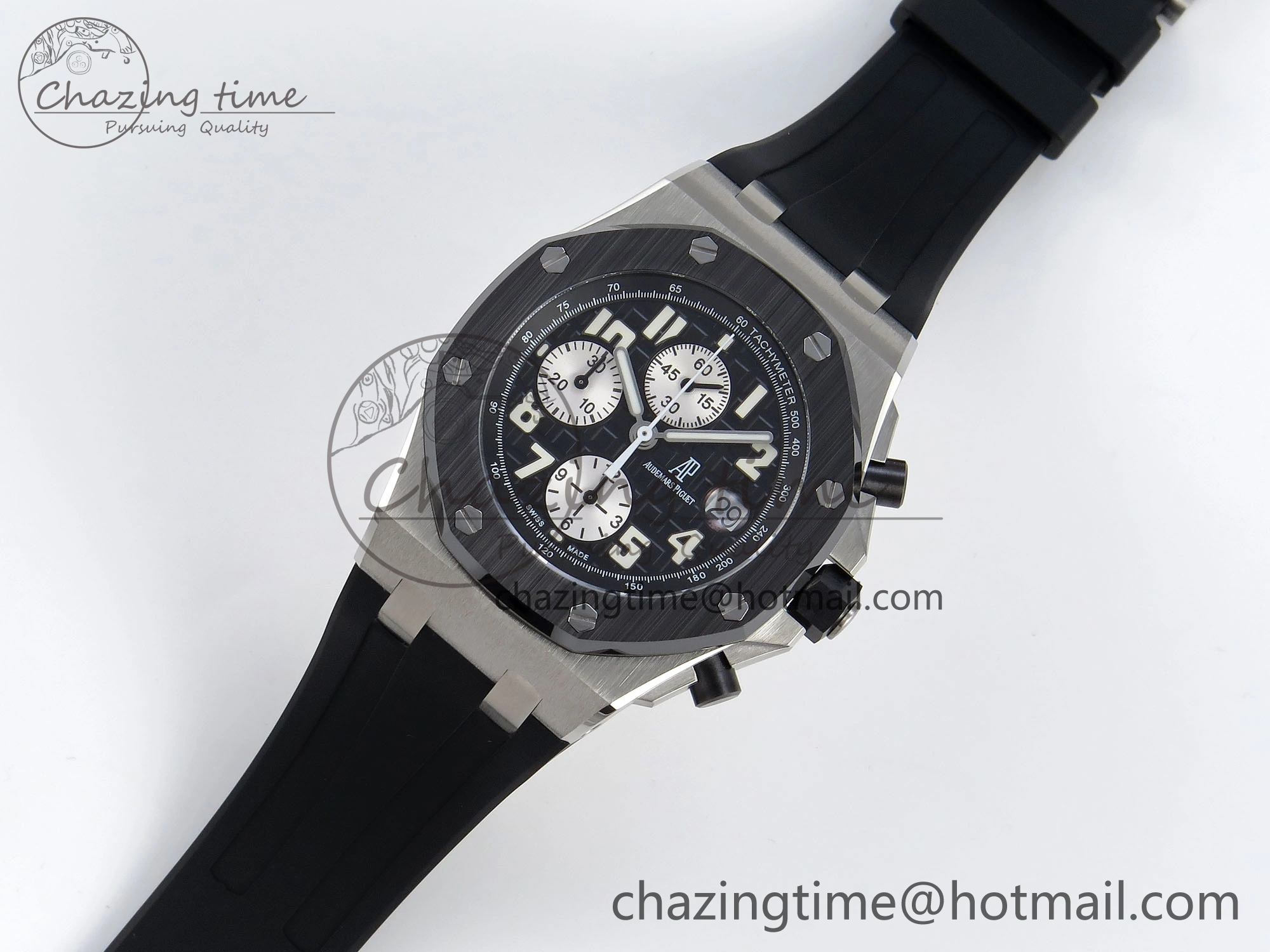 NewStyle ROYAL OAK OFFSHORE 42MM SS APF 1:1 BEST EDITION BLACK DIAL WHITE MARKERS CERAMIC BEZEL ON BLACK RUBBER STRAP A 4514