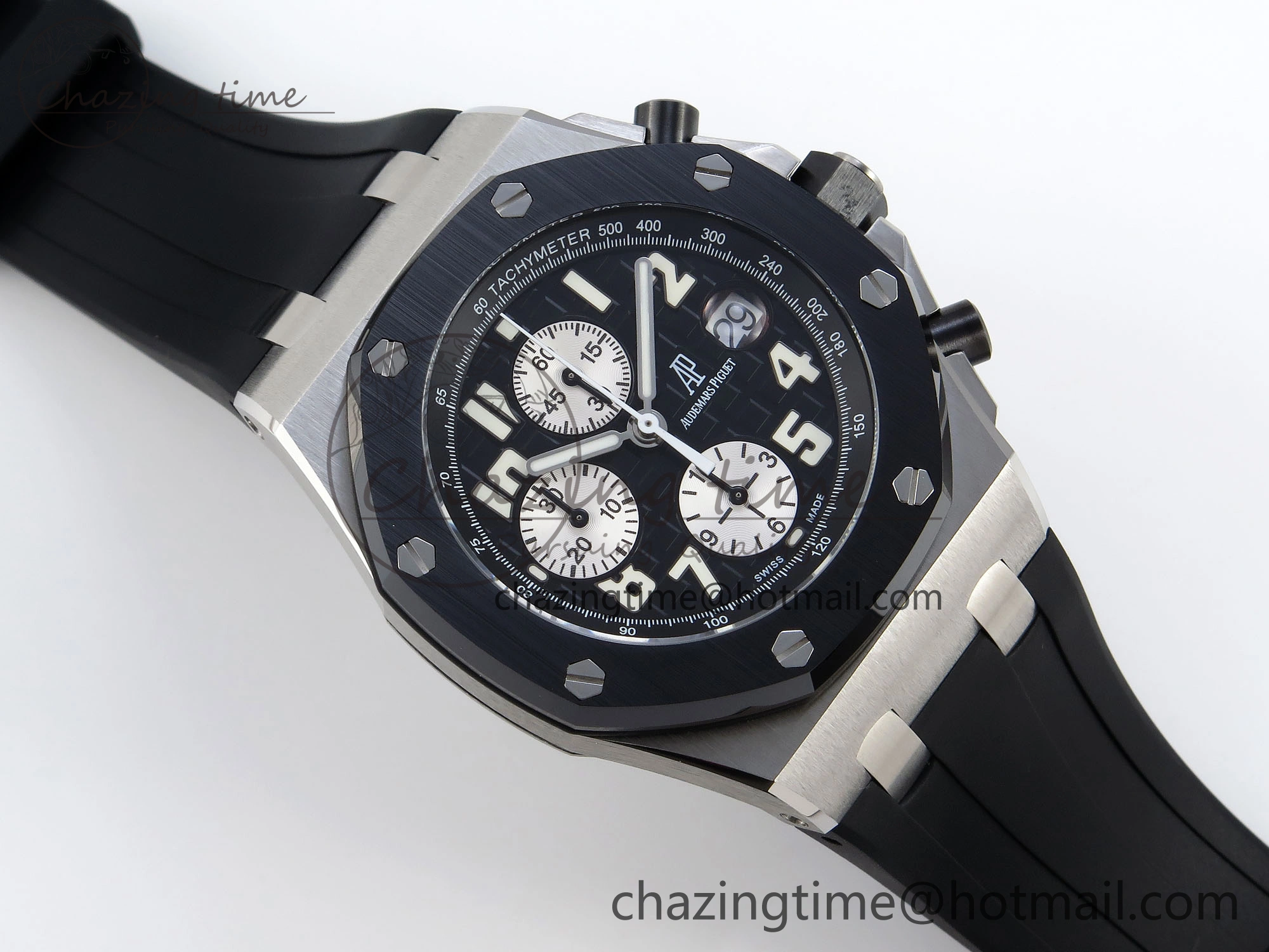 NewStyle ROYAL OAK OFFSHORE 42MM SS APF 1:1 BEST EDITION BLACK DIAL WHITE MARKERS CERAMIC BEZEL ON BLACK RUBBER STRAP A 4514