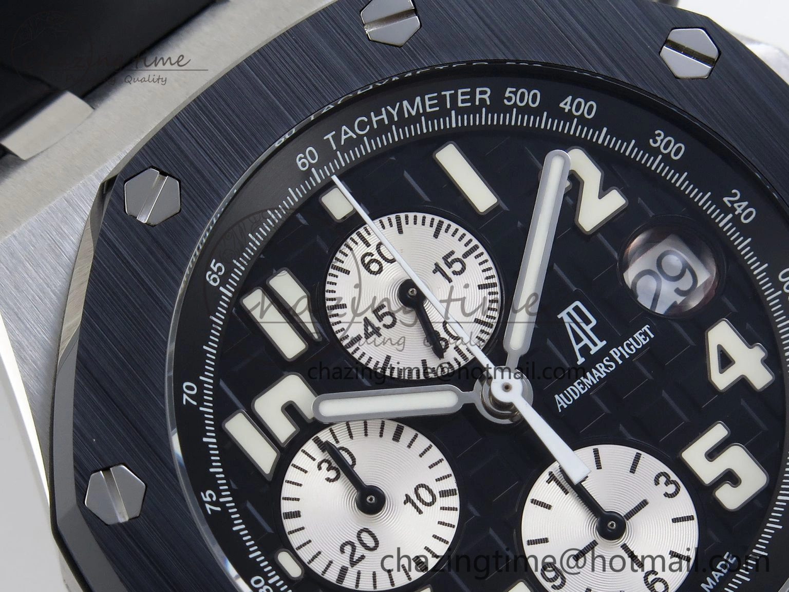 NewStyle ROYAL OAK OFFSHORE 42MM SS APF 1:1 BEST EDITION BLACK DIAL WHITE MARKERS CERAMIC BEZEL ON BLACK RUBBER STRAP A 4514