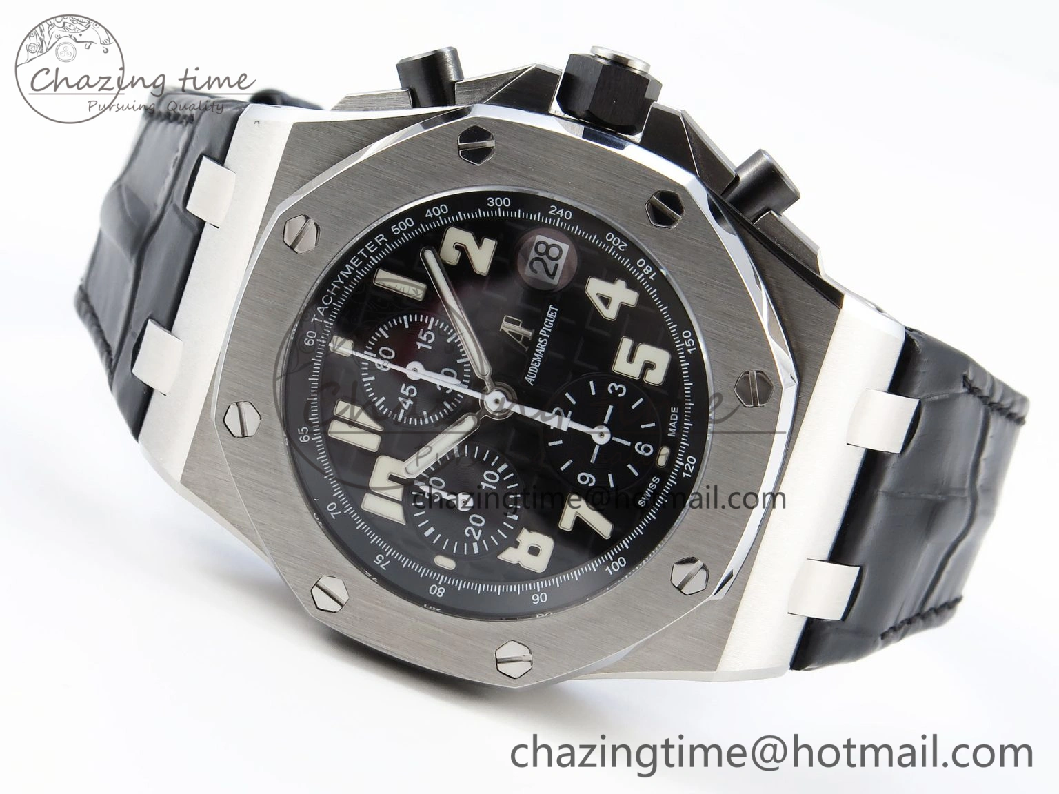 Comfortable ROYAL OAK OFFSHORE 42MM SS APF 1:1 BEST EDITION BLACK DIAL WHITE MARKERS ON BLACK LEATHER STRAP A 4512