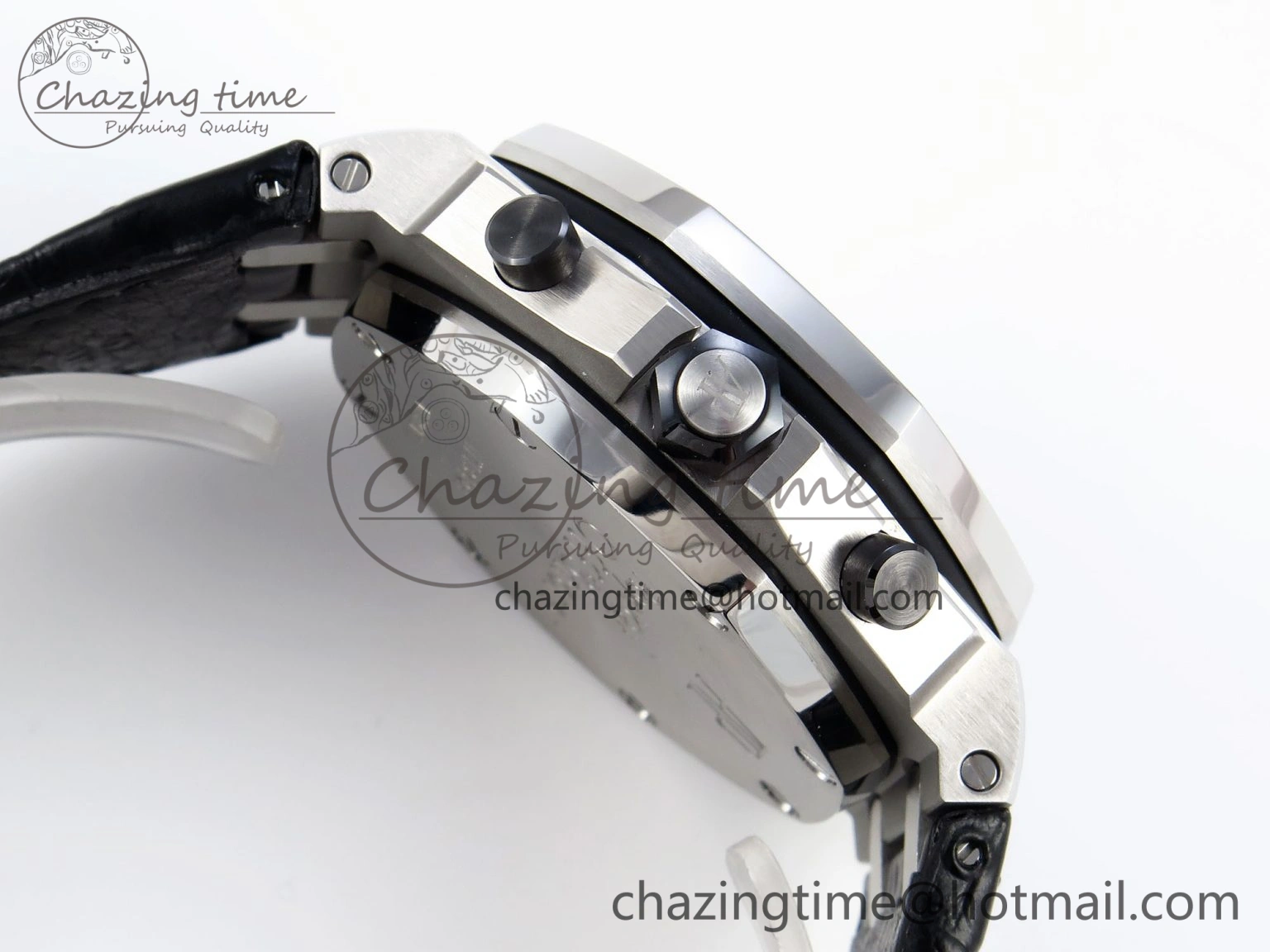 Comfortable ROYAL OAK OFFSHORE 42MM SS APF 1:1 BEST EDITION BLACK DIAL WHITE MARKERS ON BLACK LEATHER STRAP A 4512