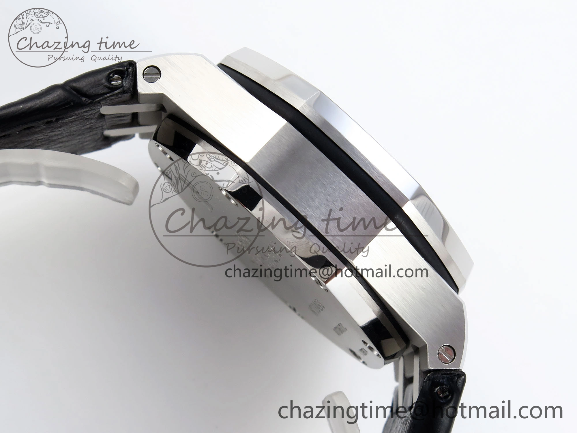 Comfortable ROYAL OAK OFFSHORE 42MM SS APF 1:1 BEST EDITION BLACK DIAL WHITE MARKERS ON BLACK LEATHER STRAP A 4512