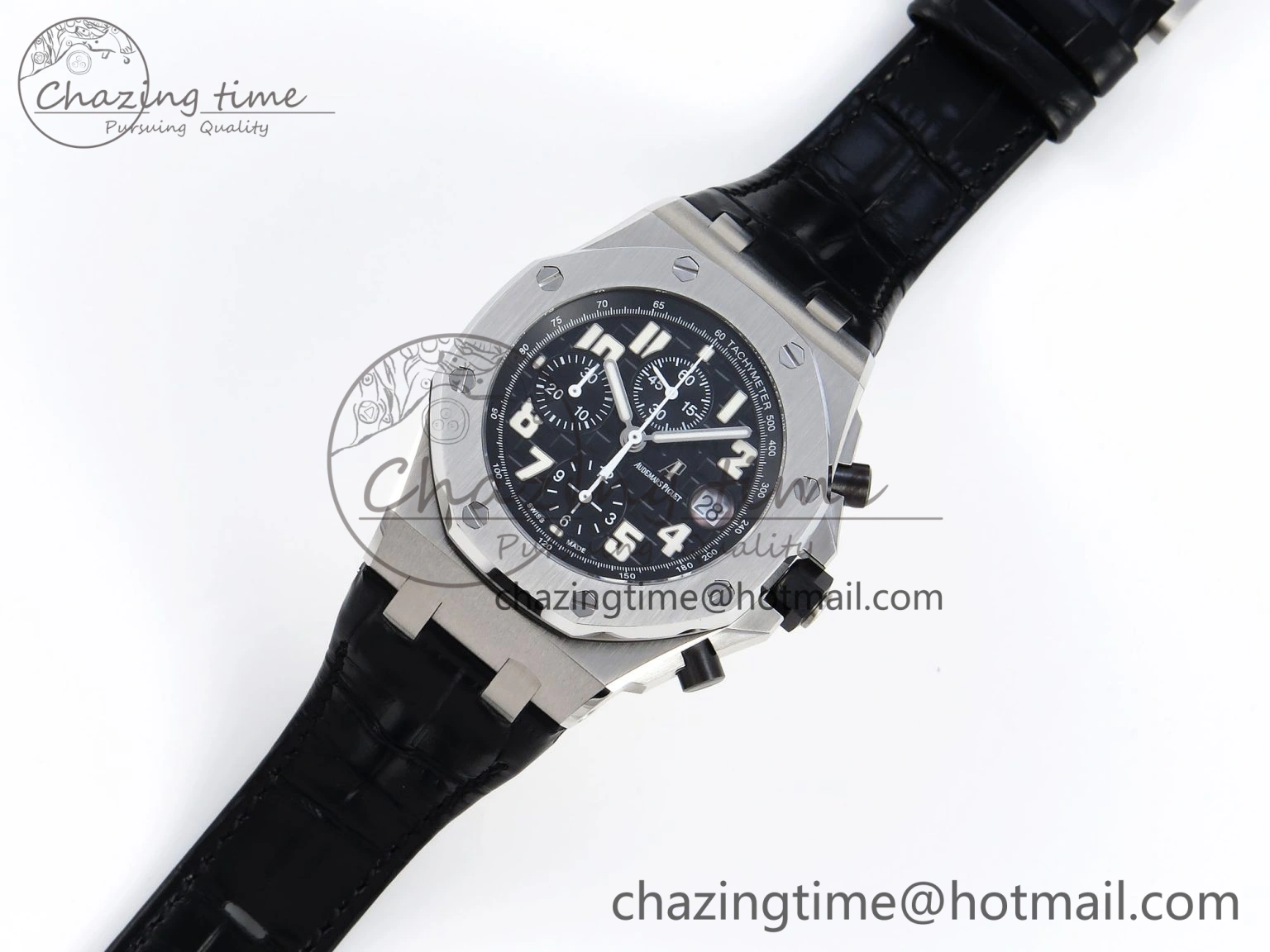 Comfortable ROYAL OAK OFFSHORE 42MM SS APF 1:1 BEST EDITION BLACK DIAL WHITE MARKERS ON BLACK LEATHER STRAP A 4512