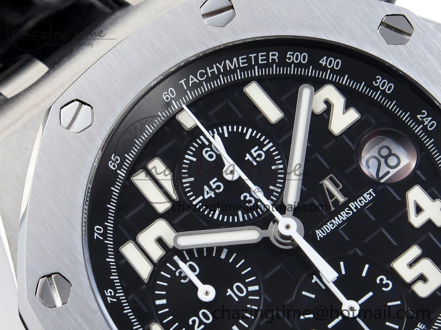 Comfortable ROYAL OAK OFFSHORE 42MM SS APF 1:1 BEST EDITION BLACK DIAL WHITE MARKERS ON BLACK LEATHER STRAP A 4512