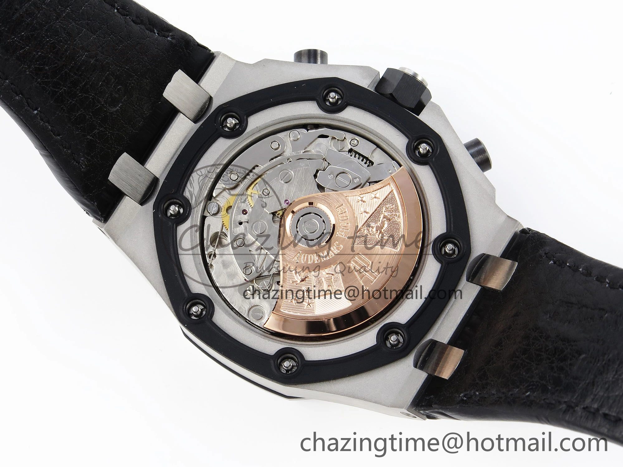 SoftTouch ROYAL OAK OFFSHORE 42MM VOLCANO SS APF 1:1 BEST EDITION BLACK DIAL ORANGE MARKERS ON BLACK LEATHER STRAP A 4513