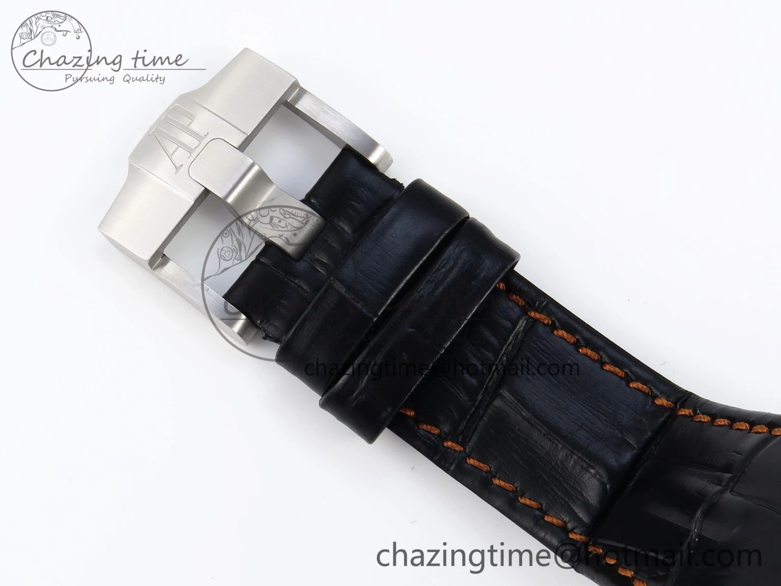 SoftTouch ROYAL OAK OFFSHORE 42MM VOLCANO SS APF 1:1 BEST EDITION BLACK DIAL ORANGE MARKERS ON BLACK LEATHER STRAP A 4513