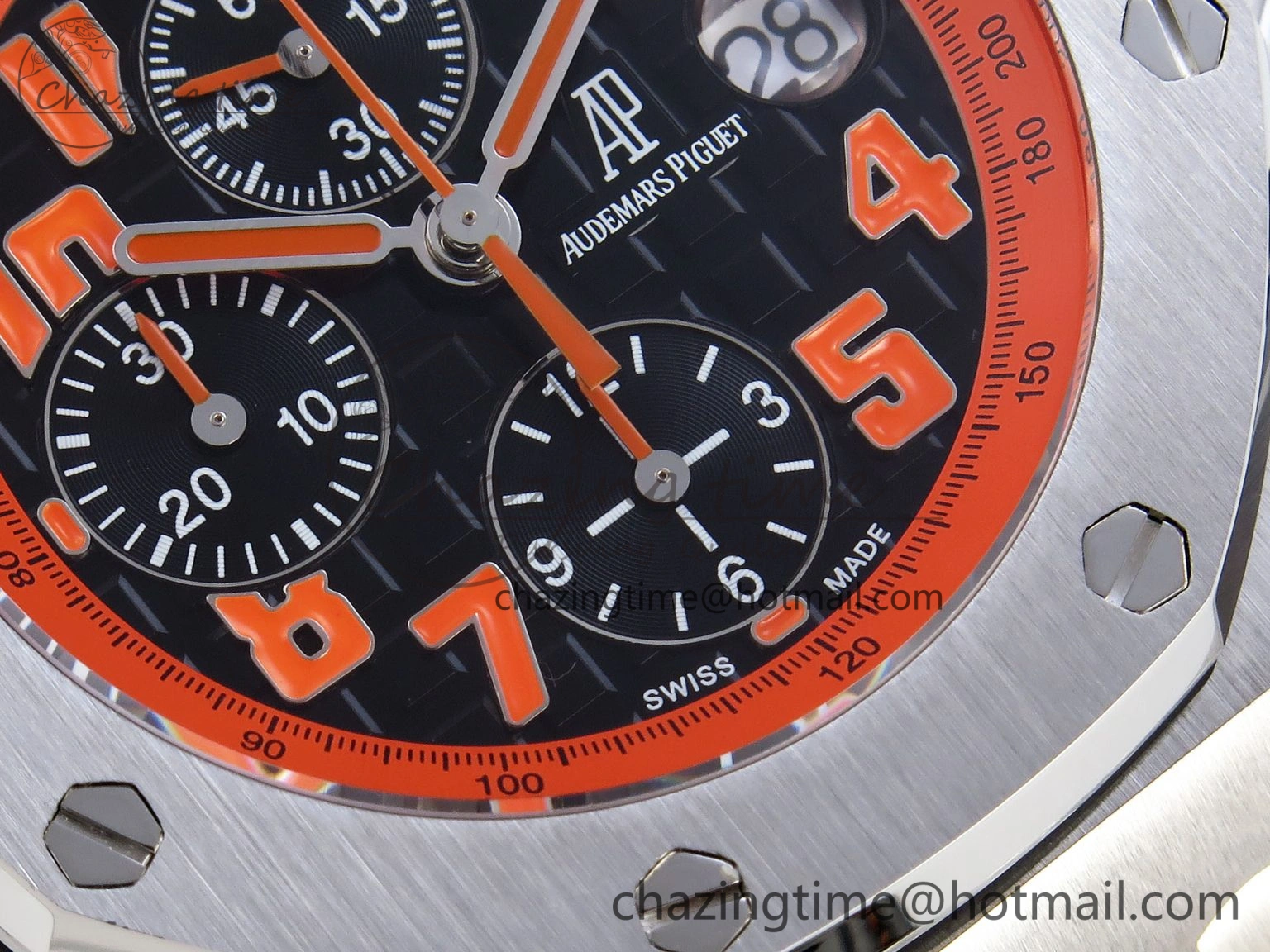 SoftTouch ROYAL OAK OFFSHORE 42MM VOLCANO SS APF 1:1 BEST EDITION BLACK DIAL ORANGE MARKERS ON BLACK LEATHER STRAP A 4513