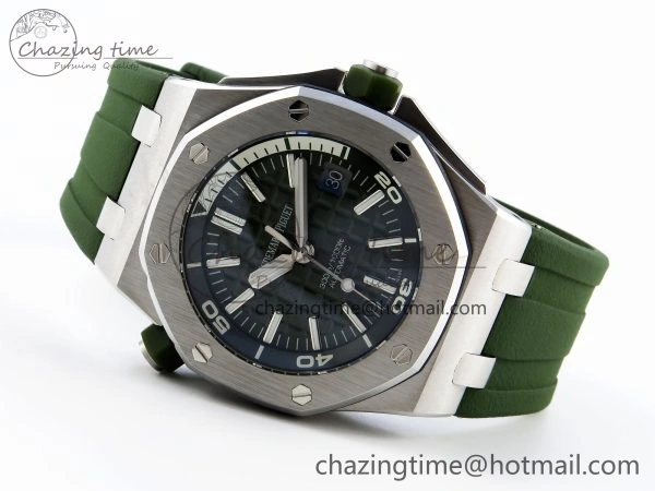 SunProtective ROYAL OAK OFFSHORE DIVER 15710 IPF 1:1 BEST EDITION GREEN DIAL ON GREEN RUBBER STRAP SA3120 SUPER CLONE 4510
