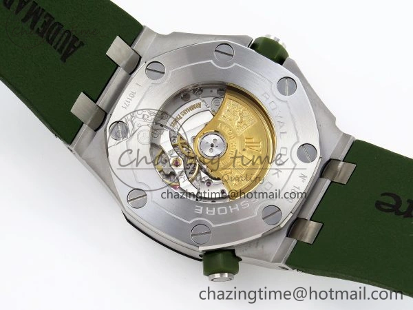 SunProtective ROYAL OAK OFFSHORE DIVER 15710 IPF 1:1 BEST EDITION GREEN DIAL ON GREEN RUBBER STRAP SA3120 SUPER CLONE 4510