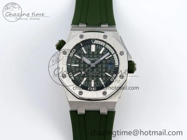 SunProtective ROYAL OAK OFFSHORE DIVER 15710 IPF 1:1 BEST EDITION GREEN DIAL ON GREEN RUBBER STRAP SA3120 SUPER CLONE 4510