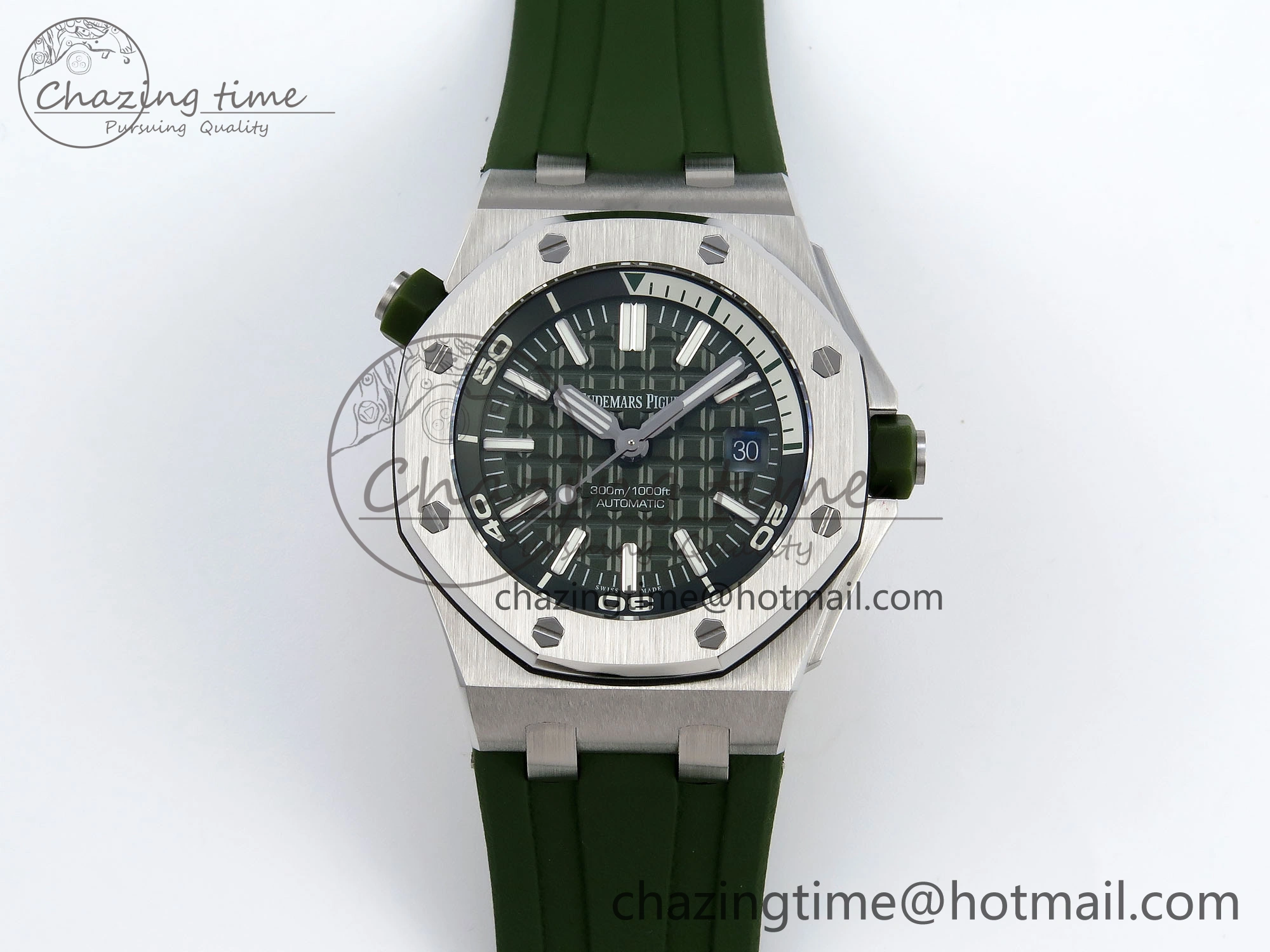 SunProtective ROYAL OAK OFFSHORE DIVER 15710 IPF 1:1 BEST EDITION GREEN DIAL ON GREEN RUBBER STRAP SA3120 SUPER CLONE 4510