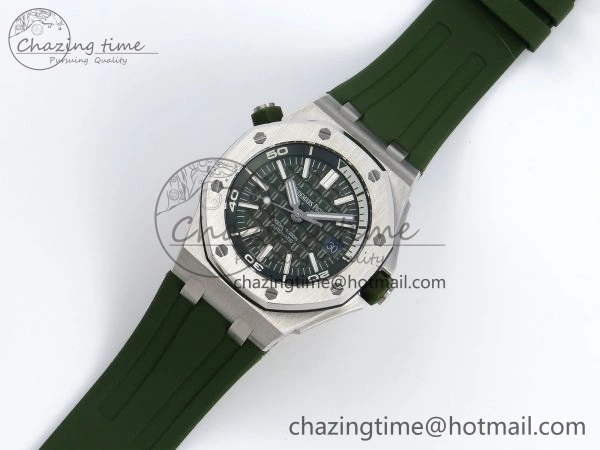 SunProtective ROYAL OAK OFFSHORE DIVER 15710 IPF 1:1 BEST EDITION GREEN DIAL ON GREEN RUBBER STRAP SA3120 SUPER CLONE 4510