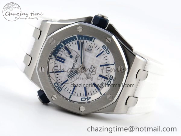 ROYAL OAK OFFSHORE DIVER 15710 IPF 1:1 BEST EDITION WHITE DIAL ON WHITE RUBBER STRAP SA3120 SUPER CLONE DailyWear 4509