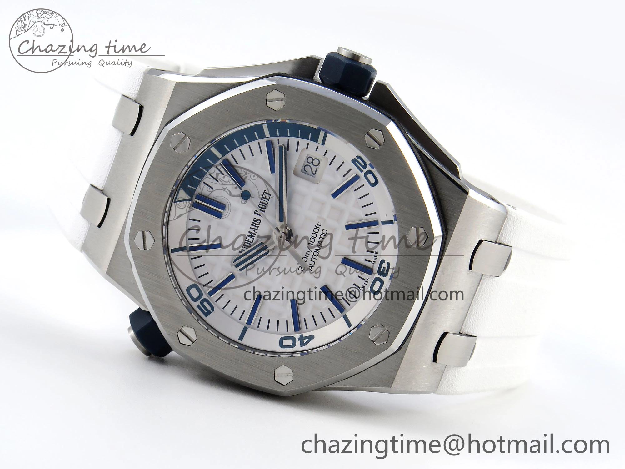 ROYAL OAK OFFSHORE DIVER 15710 IPF 1:1 BEST EDITION WHITE DIAL ON WHITE RUBBER STRAP SA3120 SUPER CLONE DailyWear 4509