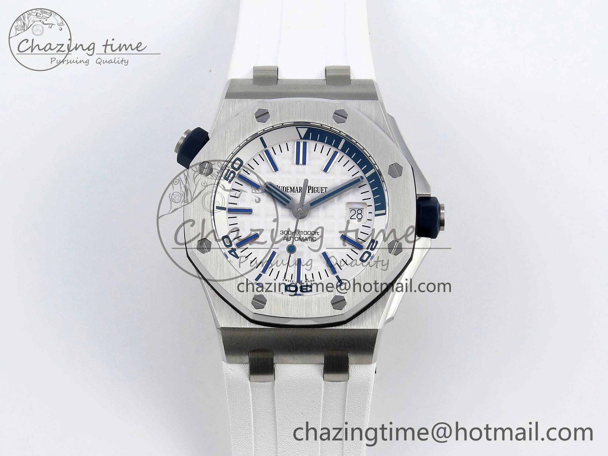 ROYAL OAK OFFSHORE DIVER 15710 IPF 1:1 BEST EDITION WHITE DIAL ON WHITE RUBBER STRAP SA3120 SUPER CLONE DailyWear 4509