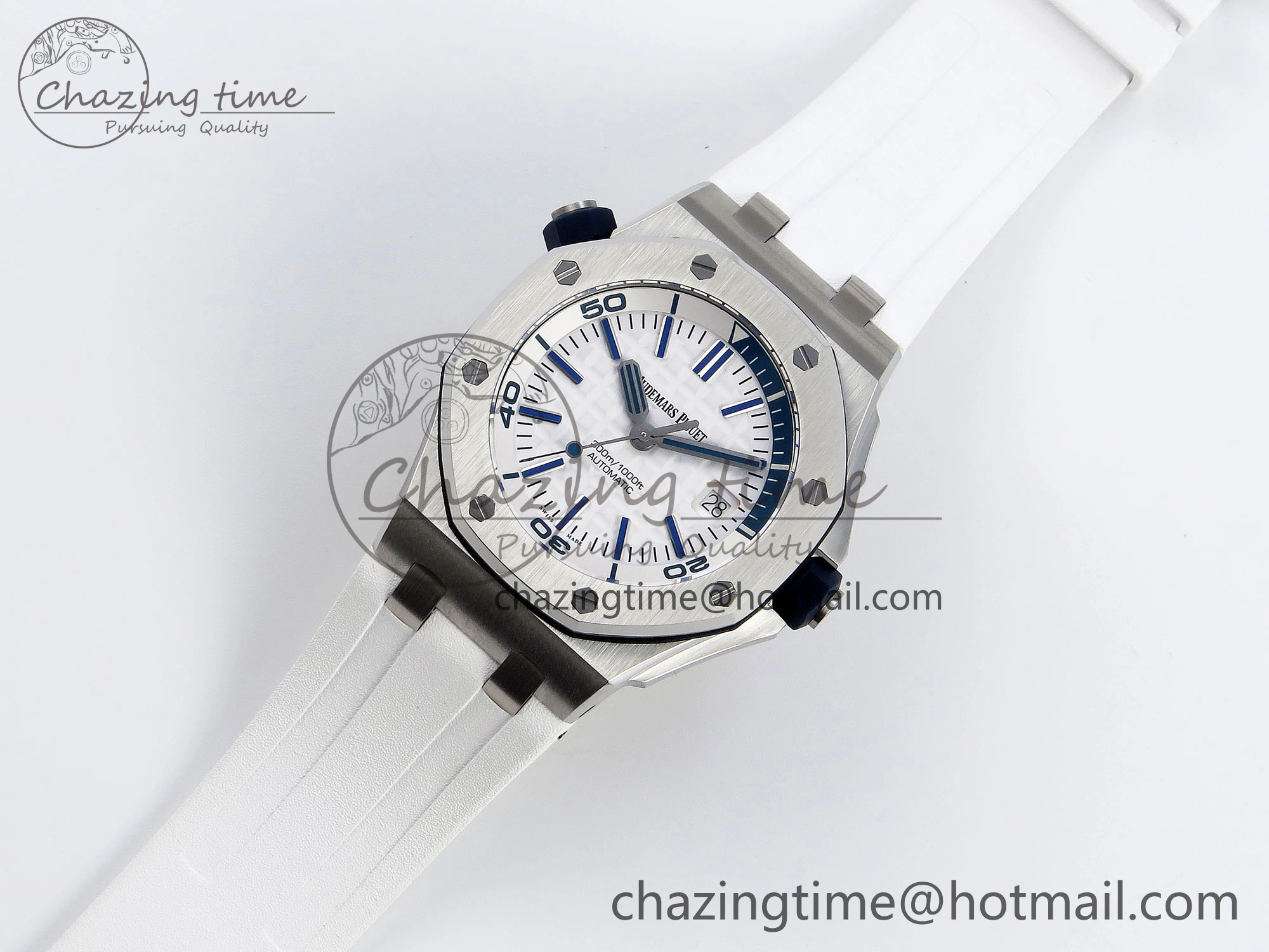 ROYAL OAK OFFSHORE DIVER 15710 IPF 1:1 BEST EDITION WHITE DIAL ON WHITE RUBBER STRAP SA3120 SUPER CLONE DailyWear 4509