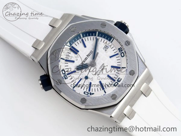 ROYAL OAK OFFSHORE DIVER 15710 IPF 1:1 BEST EDITION WHITE DIAL ON WHITE RUBBER STRAP SA3120 SUPER CLONE DailyWear 4509